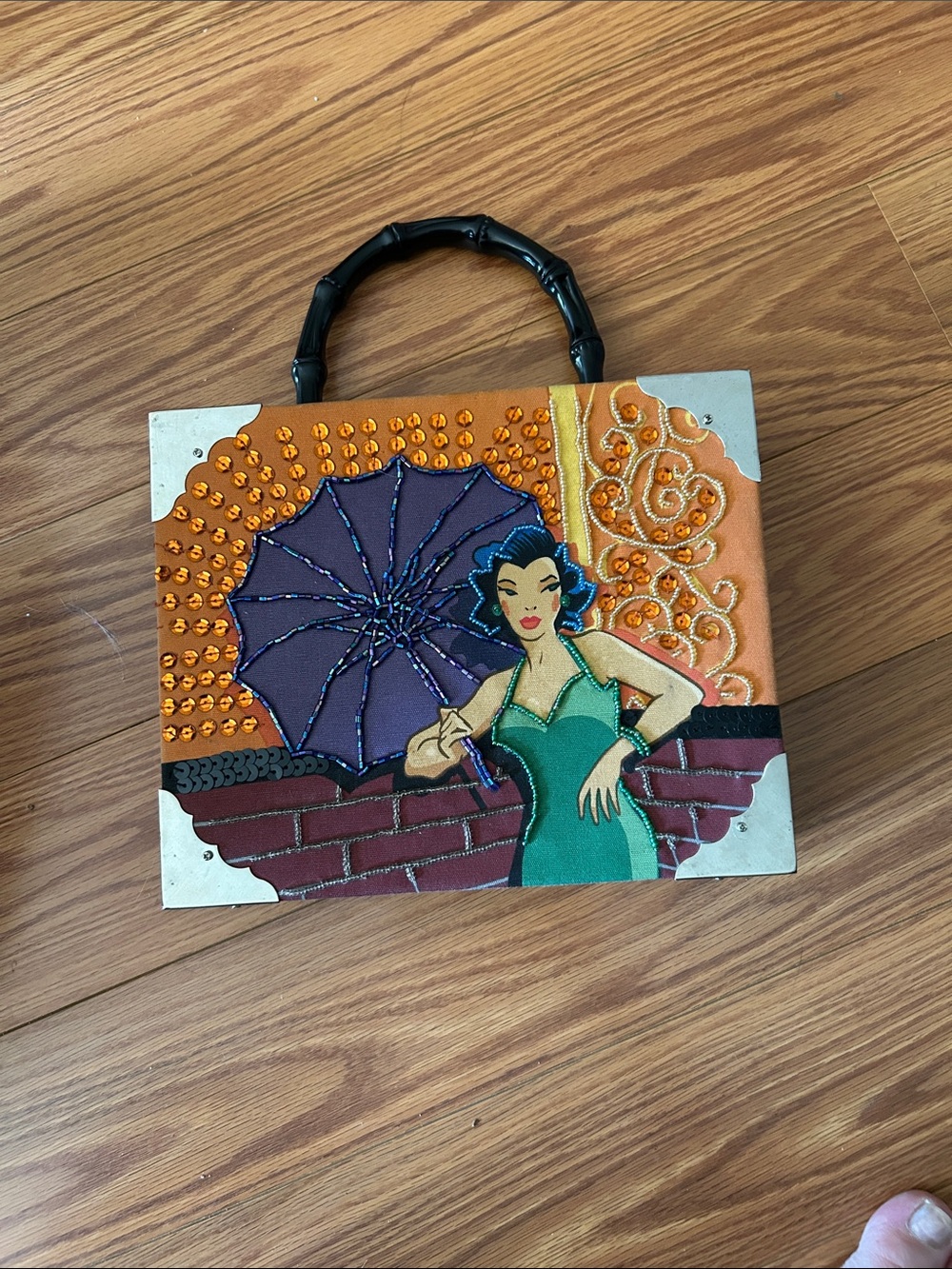 Cigar box Retro Woman Wall Art in Teal and Purple Purse